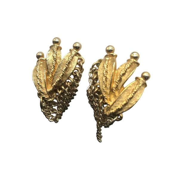 Unique ART Chain Drape Earrings, Clip On Gold Tone Vintage - Picture 3 of 6